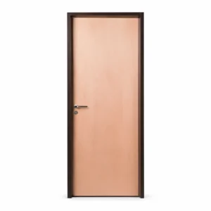 Puerta Gromanti Clásica Eco MDF de tono claro con marco oscuro de chapa, vista frontal