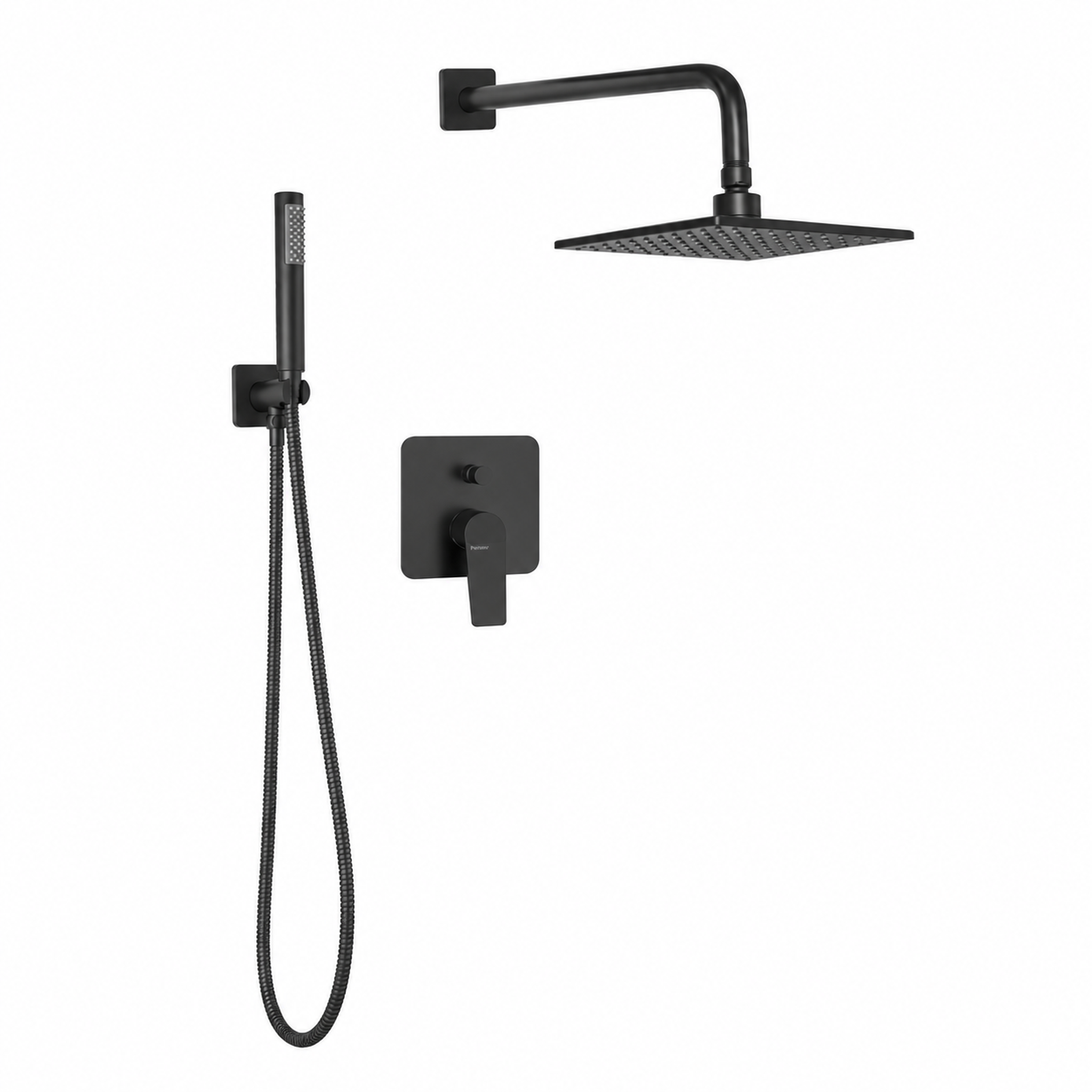 Peirano Wave Black — Ducha de embutir con transferencia y duchador manual monocomando