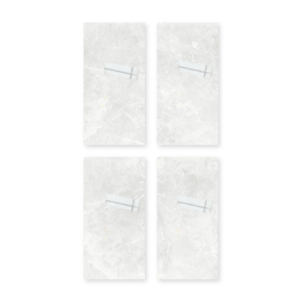 Cuatro placas de San Lorenzo Design Mármol Suria White 60x120 Pulido