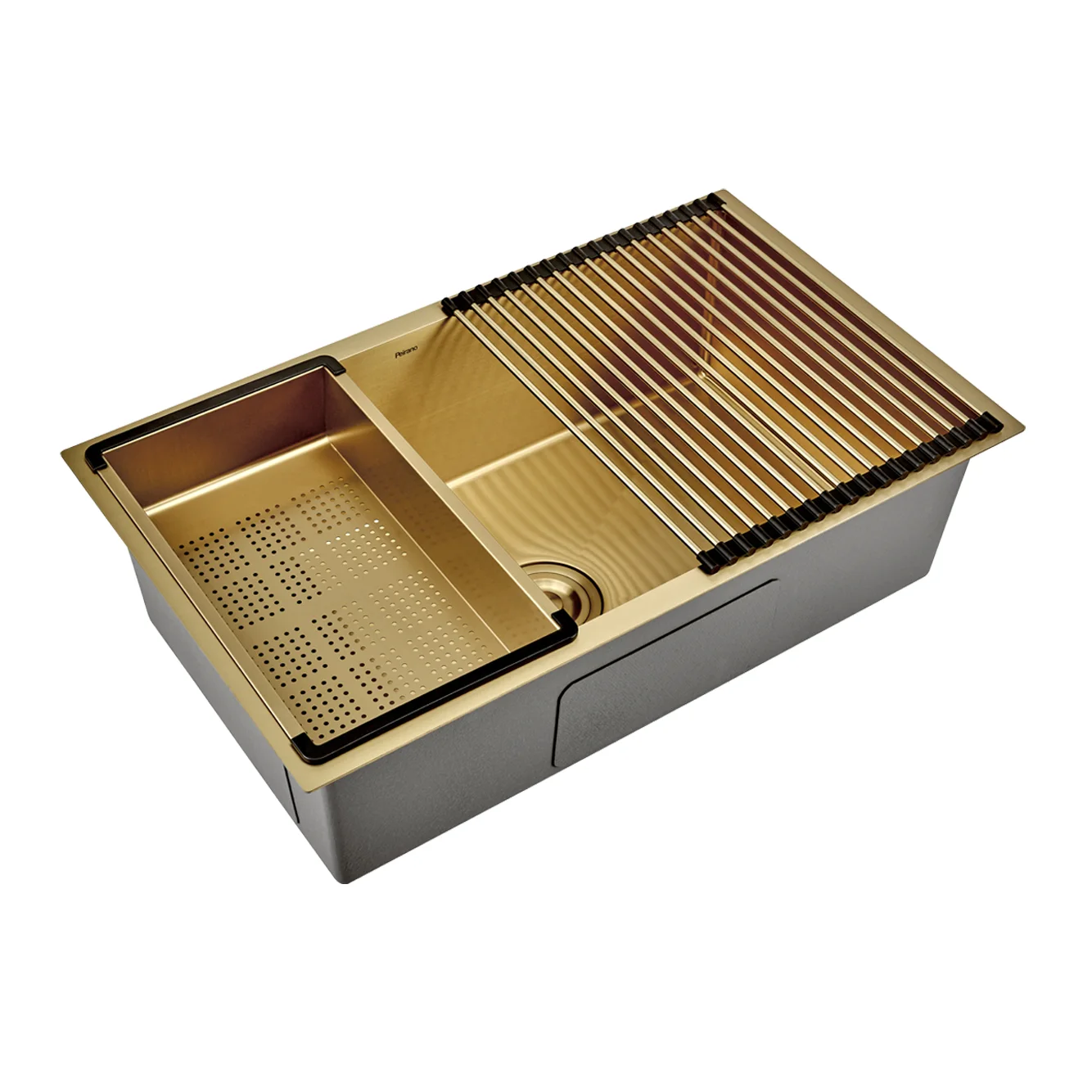 Peirano Bacha de cocina embutida con accesorios · Gold Brushed · 750 × 450 × 220
